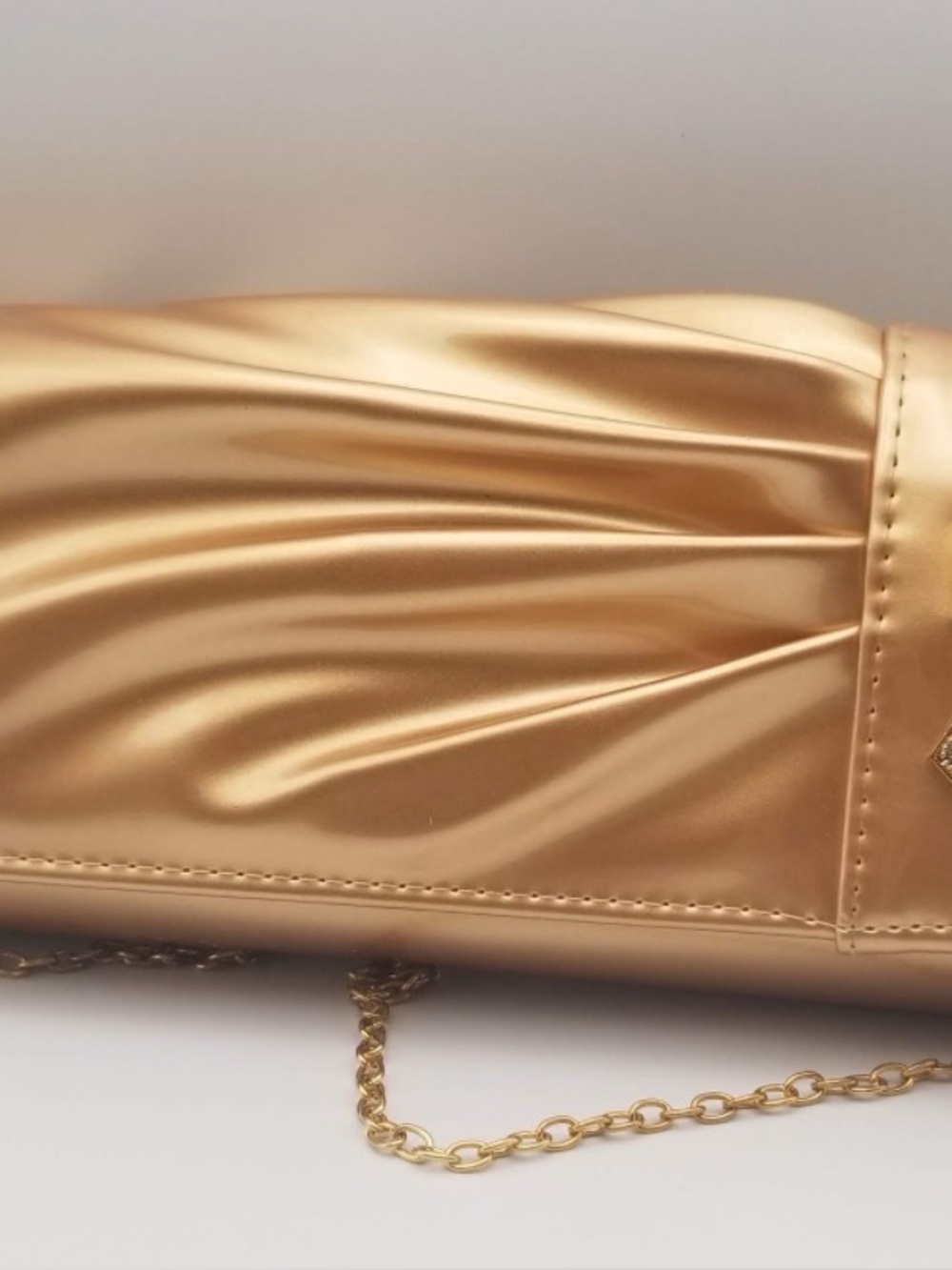 Gold Metallic Evening Clutch with Chain Strap